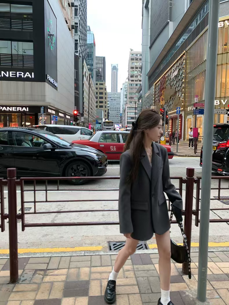 Hhyi version chao gray suit jacket women's spring high-end versatile casual suit