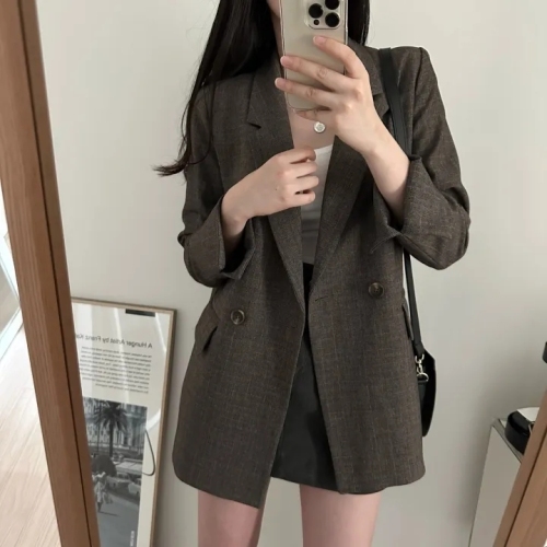 chic Korean autumn and winter retro casual simple suit collar two-button loose and versatile suit jacket