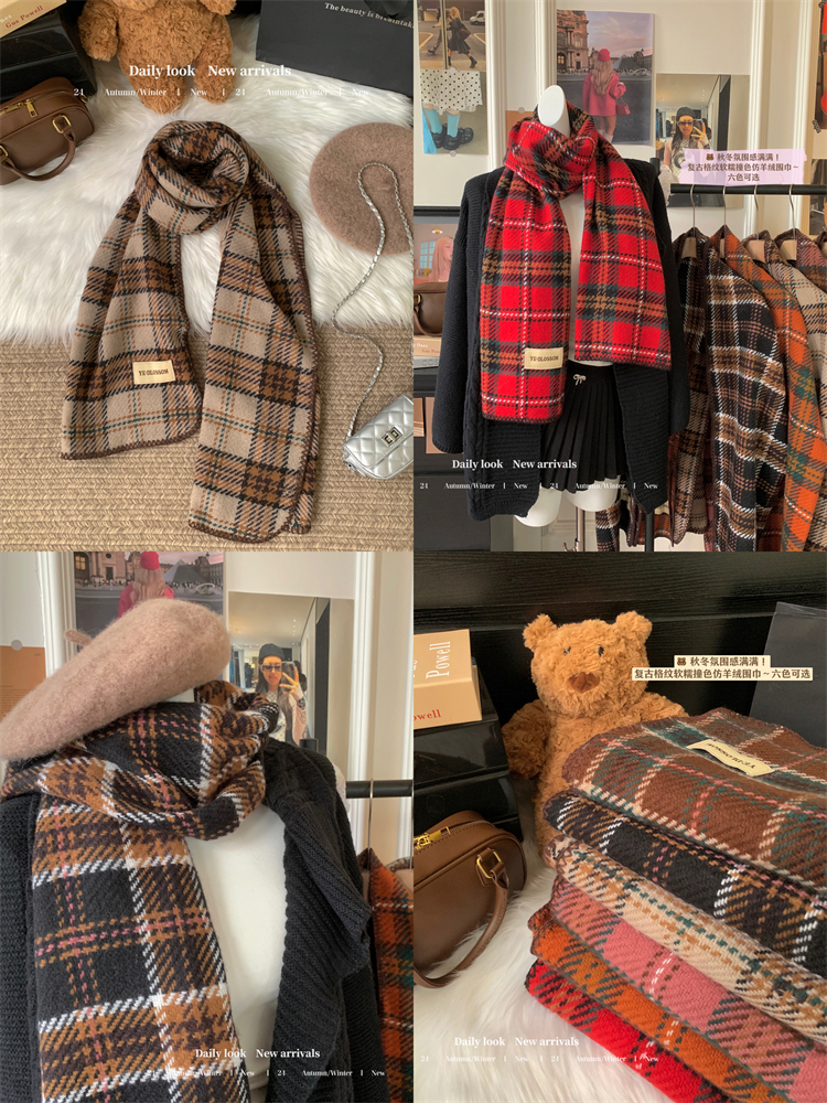 Real shot!  New Year and Christmas red scarf British plaid imitation cashmere scarf thickened warm shawl