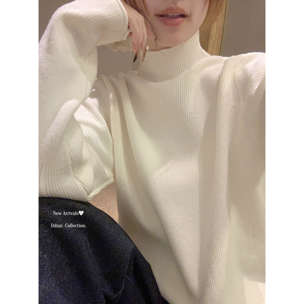 Real shot of autumn and winter Korean style half turtleneck rolled edge 500g Andy velvet thickened sweater bottoming long-sleeved sweater