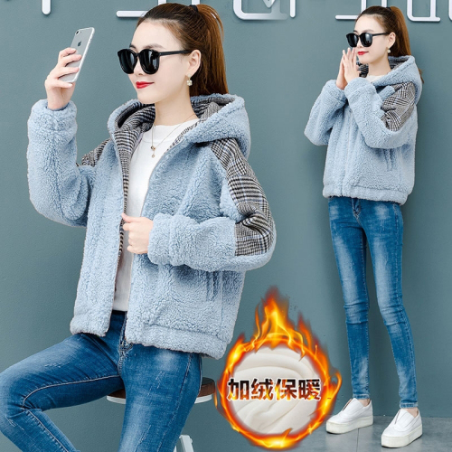 Jacket for women, autumn and winter imitation lamb plush Korean style large size loose new thickened velvet warm cardigan sweatshirt for women