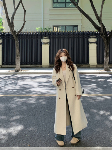 Actual shot #Thick double-sided woolen coat for women 2024 autumn and winter mid-length lazy style off-white woolen coat