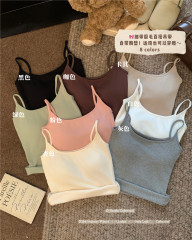 實拍~秋冬新款磨毛保暖吊帶背心修身內搭帶胸墊打底衣