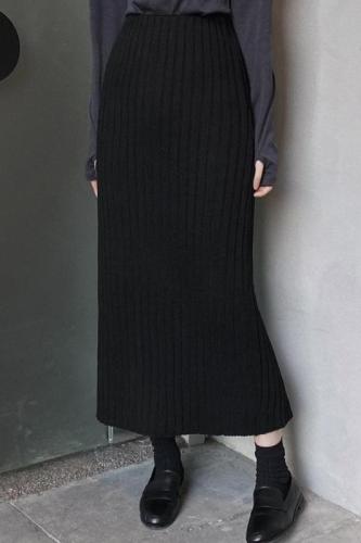 Korean chic versatile pit strip slimming high-waisted wool knitted skirt for women