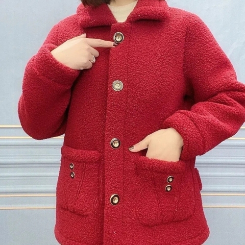 2024 new velvet thickened lamb fur mother's mid-length coat imitation fur warm coat for women