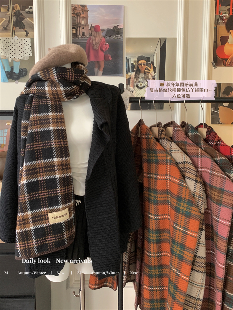 Real shot!  New Year and Christmas red scarf British plaid imitation cashmere scarf thickened warm shawl