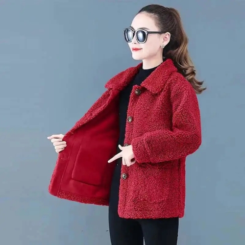 Spring and autumn lamb velvet women's short coat women's new grain velvet lamb fur one-piece large size loose top