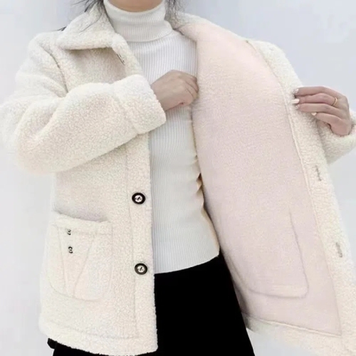 2024 new velvet thickened lamb fur mother's mid-length coat imitation fur warm coat for women