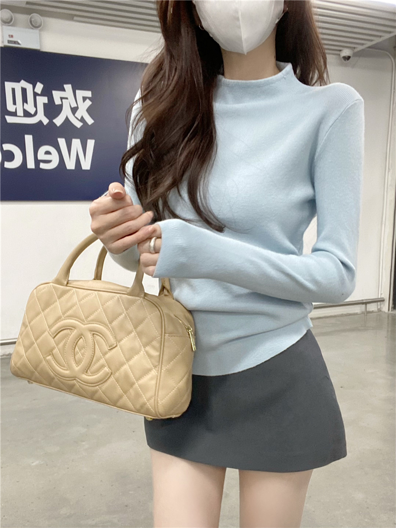 Real shot of basic half turtleneck solid color sweater women's autumn and winter niche plus velvet warm base shirt top