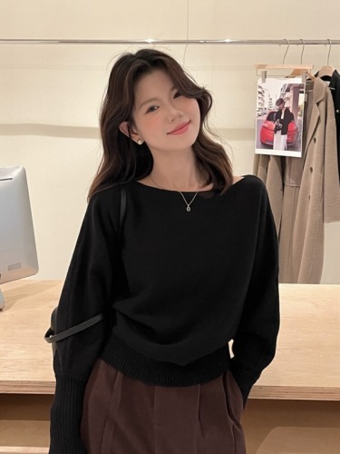THE LEMON Green Tea Gentle One-Shoulder Hooded Knit Sweater for Women - Autumn/Winter Korean Style Elegant Long-Sleeve Top