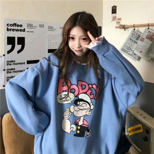 Actual shot of David's sweatshirt 250g Korean loose casual fake two-piece sweatshirt for women plus velvet thickening lazy style