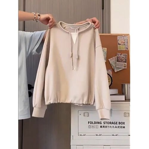 Original workmanship autumn fake two-piece round neck hoodless pullover sweatshirt for women casual loose long-sleeved top