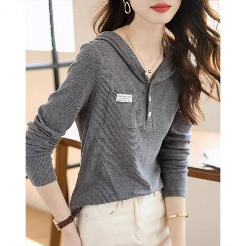 Korean foreign trade order fashionable versatile casual hooded sweatshirt for women 2024 autumn slim slim long-sleeved top