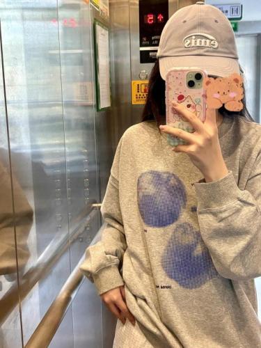 American oversize hooded round neck sweatshirt for women autumn and winter 2024 new silver fox velvet loose jacket top