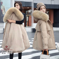Korean style hooded down cotton coat for women spring new loose large size casual plus velvet thickened mid-length cotton coat