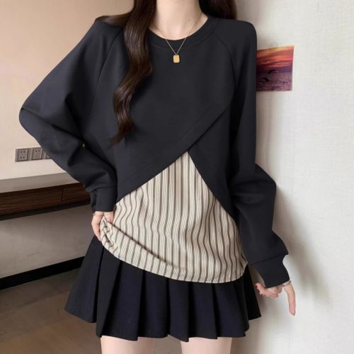 Original workmanship, spring and autumn 2024 new fashionable large size fat mm early autumn fake two-piece tops