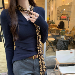 Actual pictures European V-neck slim long-sleeved inner layered shirt for women 2024 autumn and winter temperament hot girl slim T-shirt