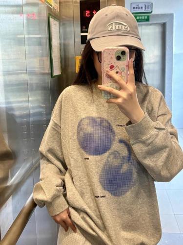 American oversize hooded round neck sweatshirt for women autumn and winter 2024 new silver fox velvet loose jacket top