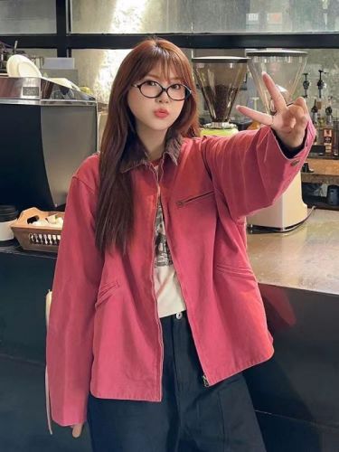 Pure cotton retro contrasting color lapel jacket for women early autumn design niche loose top trendy workwear Detroit jacket