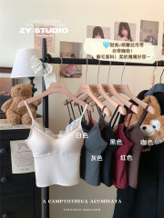 Real shot ~ Brushed sexy inner lace camisole vest 2024 autumn and winter beautiful suspender padded top