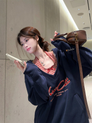 Photographed~ American Retro Two-Piece Hooded Sweatshirt Women's Loose Jacket Long-Sleeve Versatile Top