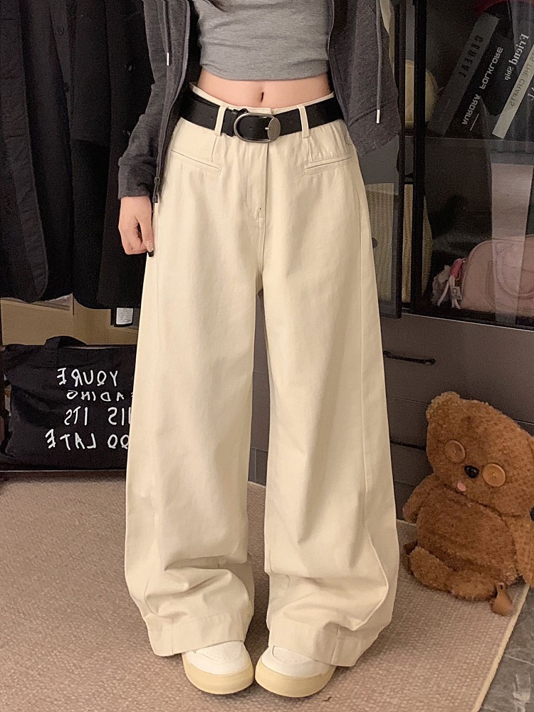Vintage dual-lip pocket design, plush, thickened wide-leg pants for autumn and winter, high-waisted, slimming casual pants