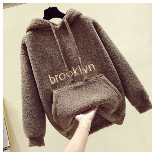 24 new autumn and winter lamb velvet sweatshirt Korean style loose hooded top plus velvet thickened warm jacket for women