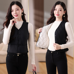 Off-season down cotton vest for women plus velvet and thickened 2024 new slim fit short warm liner V-neck all-match vest