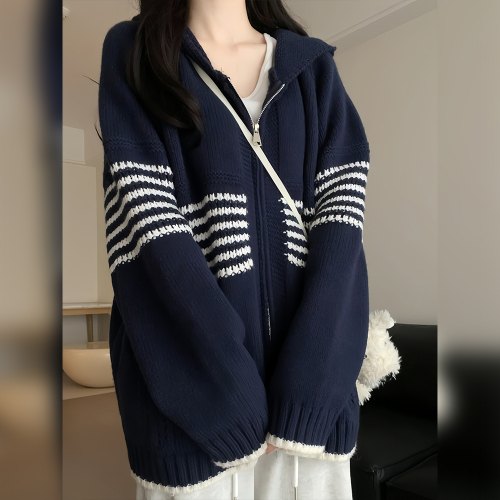 Hooded knitted cardigan for women in autumn and winter new style soft and slimming pocket versatile outer sweater jacket Korean style design