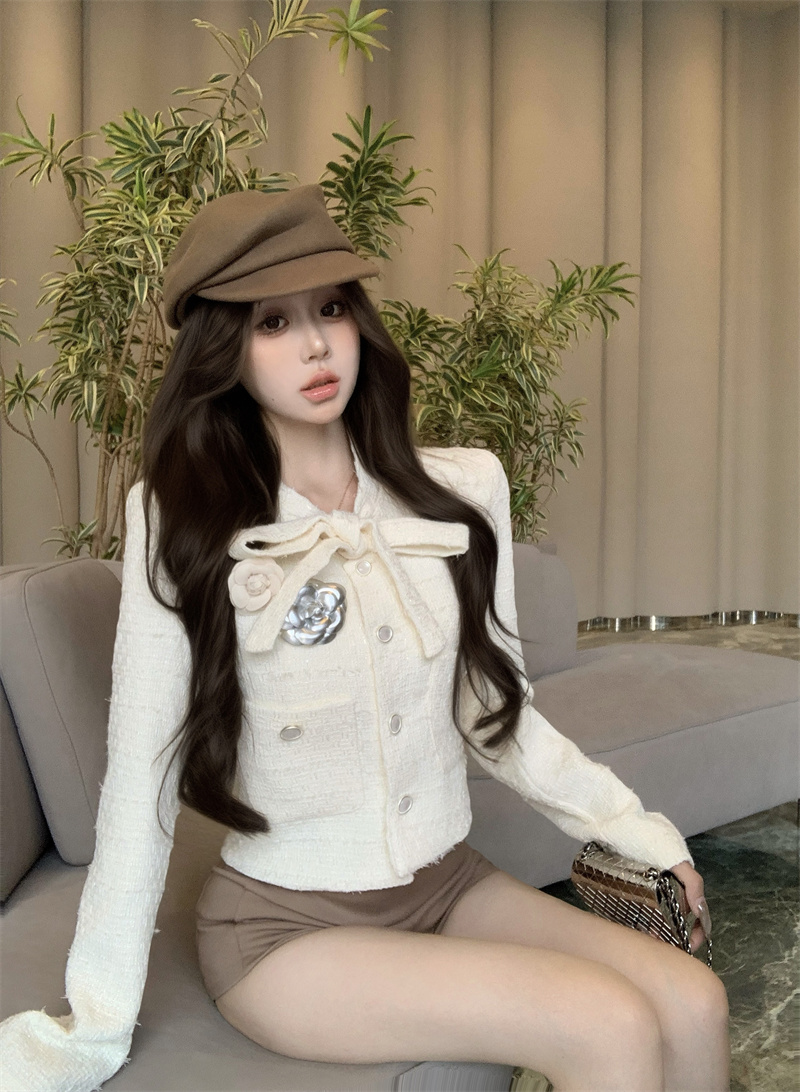 Actual shot of pure lust temperament tweed short winter camellia thickened quilted small fragrance style jacket for women