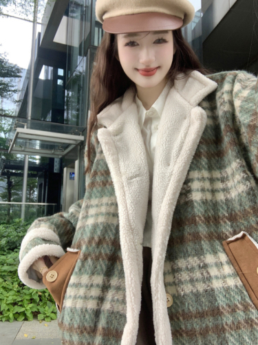 Quilted American Retro Small Fragrance Style Shearling Jacket Women's 2024 Loose Couple Thickened Jacket Top