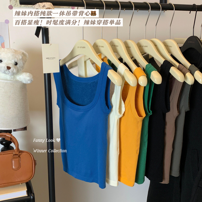 實拍秋冬韓版磨毛加厚保暖帶胸墊無袖背心修身顯瘦打底上衣