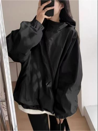 Personalized windbreaker jacket for women Korean version 2024 new thin jacket jacket loose hooded overalls