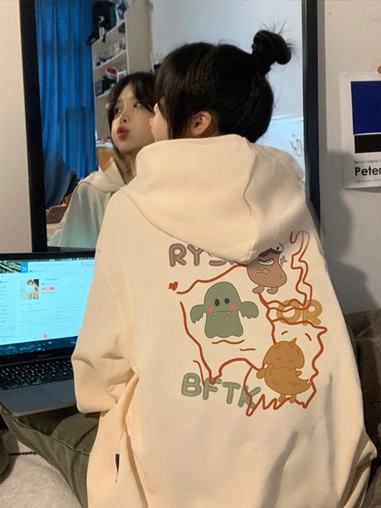 Korean chic autumn and winter 2024 western style unique and beautiful pullover hooded sweatshirt loose and versatile slimming top