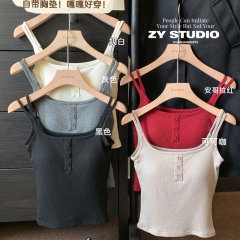 實拍秋冬韓版磨毛加厚保暖帶胸墊無袖背心修身顯瘦打底上衣