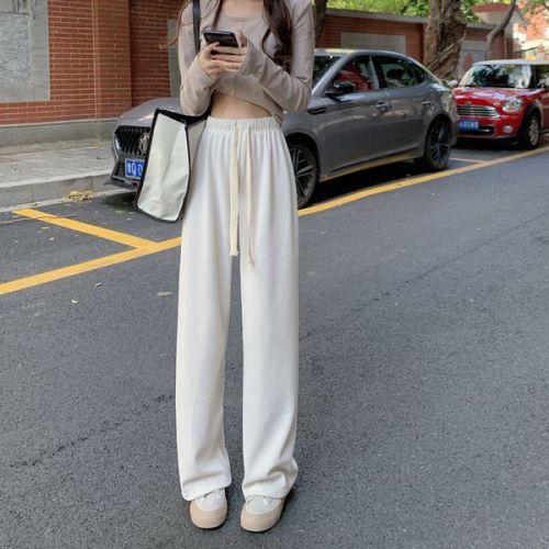 Wide-leg pants autumn and winter new loose thickened pit strip elastic high-waist casual pants women's trousers