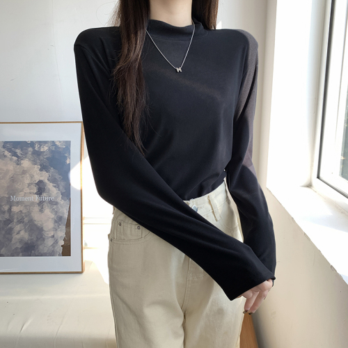 Real shot Korean style brushed thickened half turtleneck bottoming shirt for women in autumn and winter with long-sleeved T-shirt