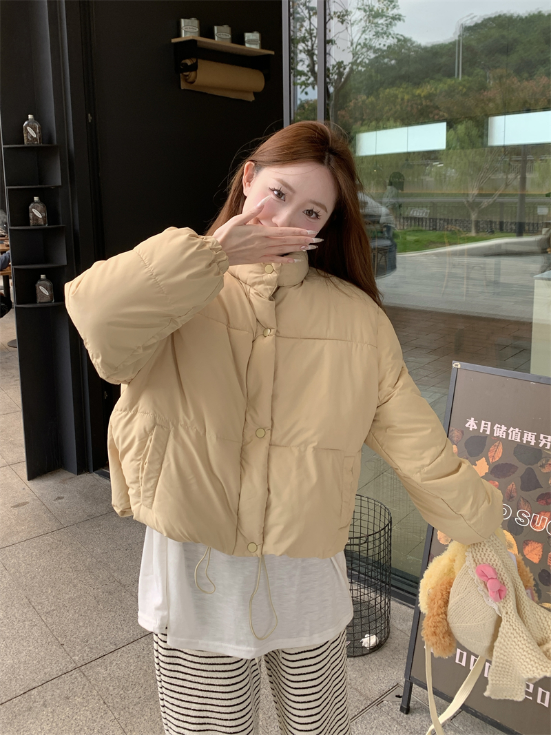 Actual shot of new autumn and winter bread coat for women with stand collar zipper, short down jacket for small people, autumn and winter coat