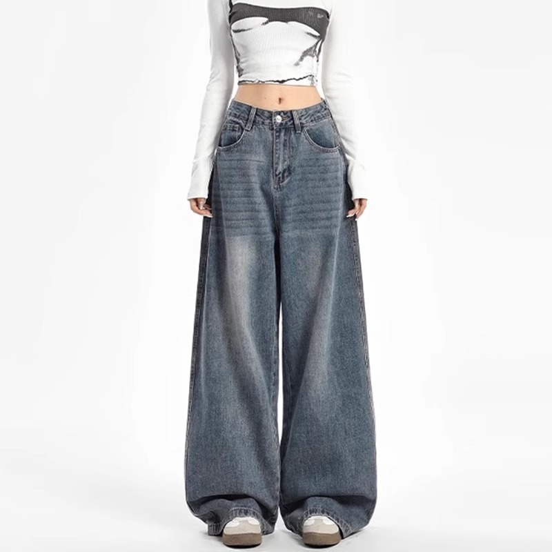 2024 new style lazy and loose wide-leg jeans for women with fat mm plus size slimming pear-shaped body high-waisted pants