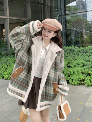 Quilted American Retro Small Fragrance Style Shearling Jacket Women's 2024 Loose Couple Thickened Jacket Top