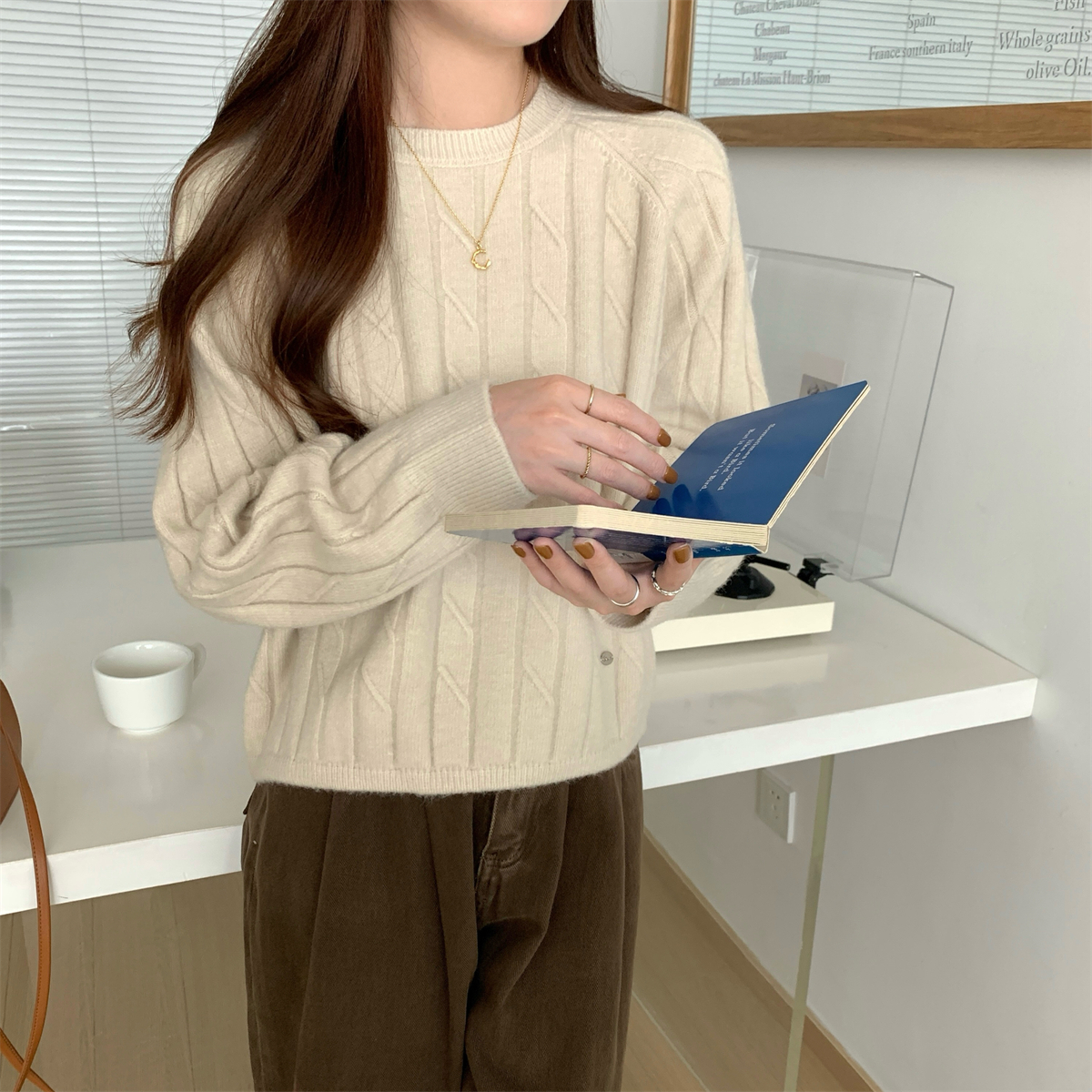 Real shot of autumn and winter Korean style loose round neck lazy arctic velvet short sweater with long sleeve sweater for women