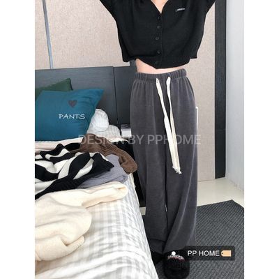 Wide-leg pants autumn and winter new loose thickened pit strip elastic high-waist casual pants women's trousers