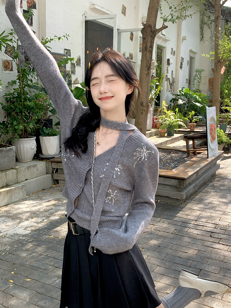 Actual shot~Design niche wool knitted cardigan women’s autumn and winter long-sleeved top
