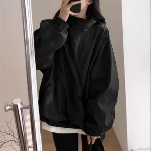 Personalized windbreaker jacket for women Korean version 2024 new thin jacket jacket loose hooded overalls