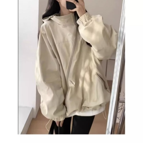 Personalized windbreaker jacket for women Korean version 2024 new thin jacket jacket loose hooded overalls