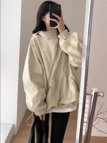 Personalized windbreaker jacket for women Korean version 2024 new thin jacket jacket loose hooded overalls