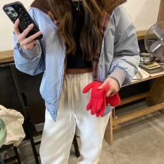 Winter Korean 2024 winter loose design American retro contrasting plaid double-sided down jacket for women