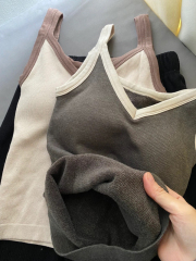 實拍秋冬季韓版拼色內搭吊帶背心女加絨加厚保暖打底衫無袖