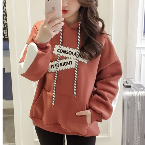 Official picture 190g autumn and winter sweatshirt for women new style velvet hooded warm student loose pullover bf style