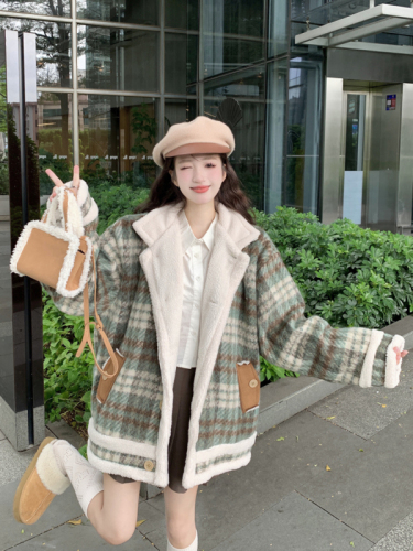 Quilted American Retro Small Fragrance Style Shearling Jacket Women's 2024 Loose Couple Thickened Jacket Top